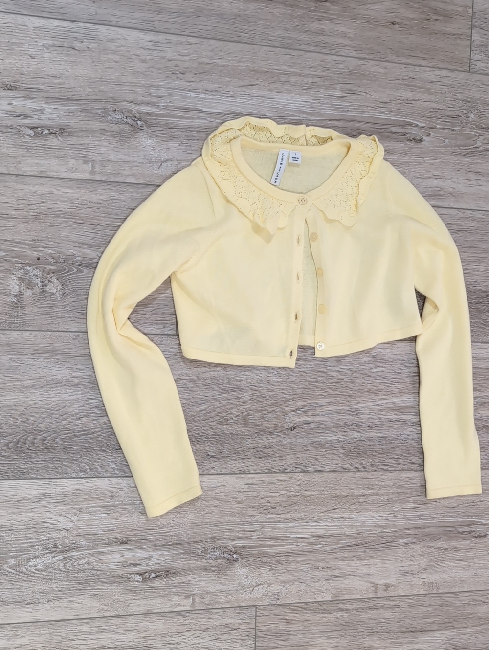 Janie and Jack Pale Yellow Crochet-Collar Cropped Cardigan